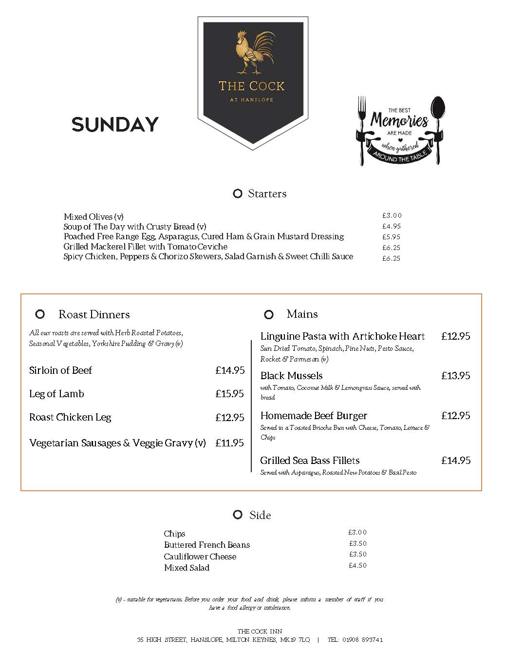 Sunday Dinner at The Cock Inn, Hanslope